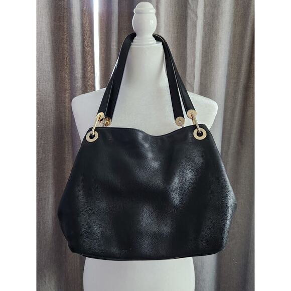 MICHAEL Kors Black Gold Raven Large Pebbled Leather Shoulder Tote Bag - Picture 3 of 9